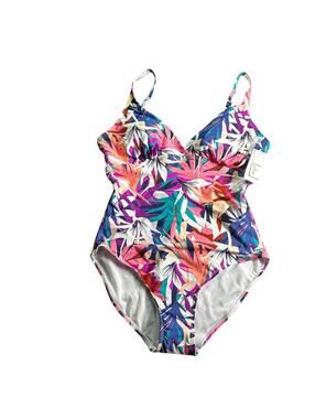 LEILANI One-Piece colorful Floral Print full coverage bottom Swimsuit size 12